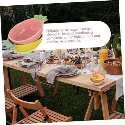 Cabilock 2pcs Pineapple Shape Ceramic Dish Creative Appetizer Dessert Plates for Sauces Condiments and Seasonings Stylish Home Tableware Yellow Pink Random