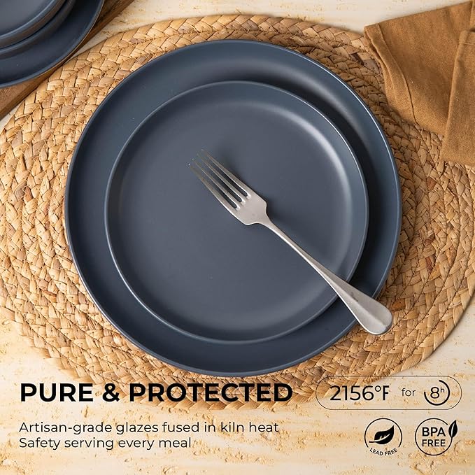 12-Piece Matte Blue Dinnerware Set,Stoneware Dinnerware for 3, Microwave & Dishwasher Safe, Stackable Design for Kitchen and Dining - Plates,Bowls and Mugs