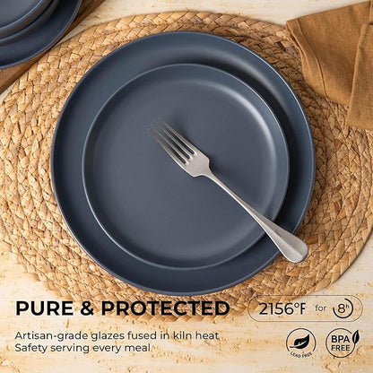 12-Piece Matte Blue Dinnerware Set,Stoneware Dinnerware for 3, Microwave & Dishwasher Safe, Stackable Design for Kitchen and Dining - Plates,Bowls and Mugs