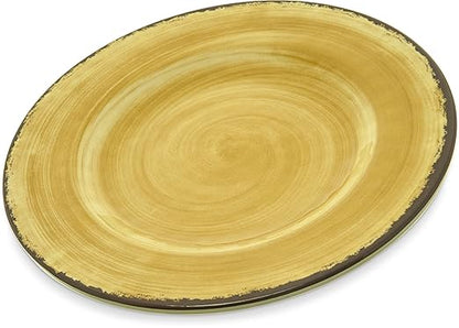 Carlisle FoodService Products Mingle Resuable Plastic Plate Dinner Plate with Pottery Style for Home and Restaurant, Melamine, 9 Inches, Amber, (Pack of 12)