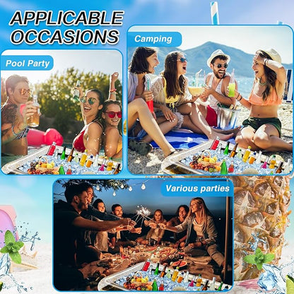 Leitee Inflatable Serving Bar with Drain Plug 52 x 24 x 5'' Inflatable Ice Serving Buffet Bar for Party Food Cooler Buffet Drink(Golden,Sequin Style)