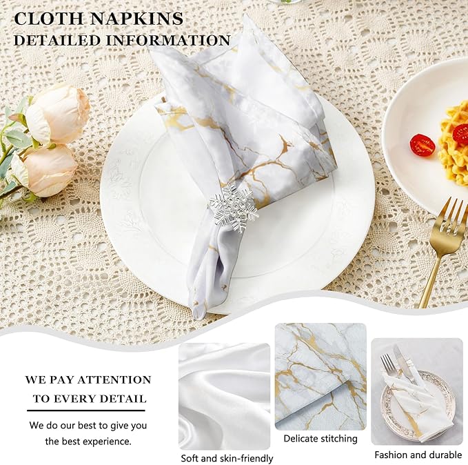 Mcalk 4 Each White Marble Placemats and Cloth Napkins Set of 8, Modern Art Placemat, Marble Print Cloth Napkin for Home Kitchen Decor (Placemats 18 "x12 Napkins 18 "x18)