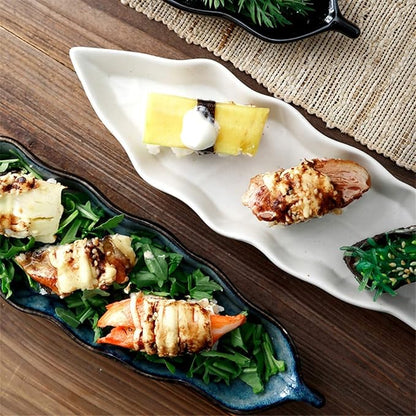 Snack Plate Ceramic Appetizer Plate Fast Food Plate Sushi Plate Fruit Set Plate Leaf-Shaped Tableware Snack Plate Sauce Plate Snack Tray (Color : A)