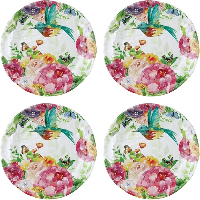 UP UPware Rose Garden Melamine Round Dessert Plates, Small Serving Plates, for Appetizer, Snacks, and Side Dishes, Multicolor, 6 Inch, Set of 4