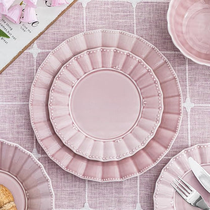 HOMBENE Plates and Bowls Sets for 4, 16 Piece Dinnerware Sets, Porcelain Plate set, Ceramic dish set, Wedding kitchen & dining, Microwavable Dreamy Sakura Pink