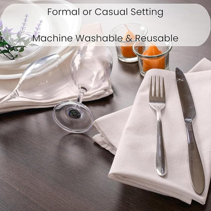 Set of 12 Cloth Dinner Napkins 100% Cotton - Soft Durable Washable - Ideal for Farmhouse Party Wedding Christmas Easter - Perfect Everyday Use Table Linen Cloth Napkins 17x17 - Ivory