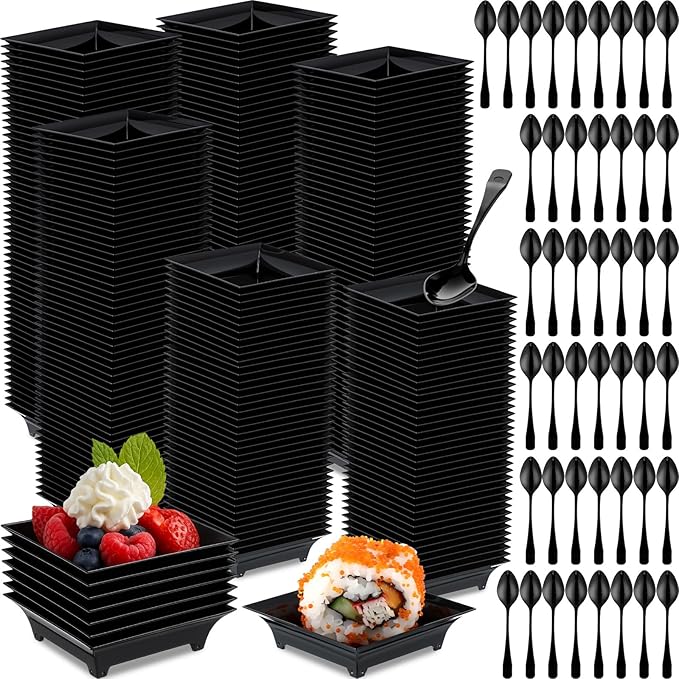 800 Pcs Mini Appetizer Plates with Spoons 2.44" x 2.44" Disposable Mini Dessert Plates Plastic Appetizer Bowls Tiny Serving Trays for Party Birthday, Wedding