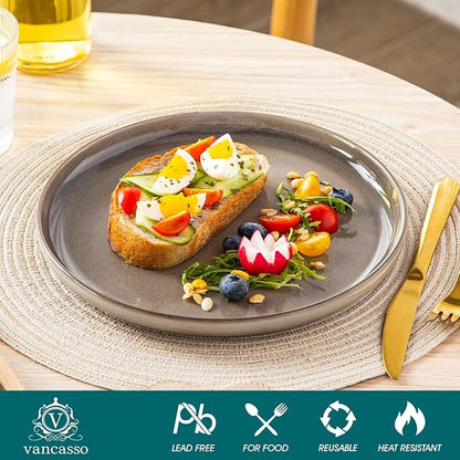 vancasso PLAYA Dinner Plates Set of 6, 10.25 Inch Ceramic Plates, Microwave, Oven and Dishwasher Safe Plates, Brown