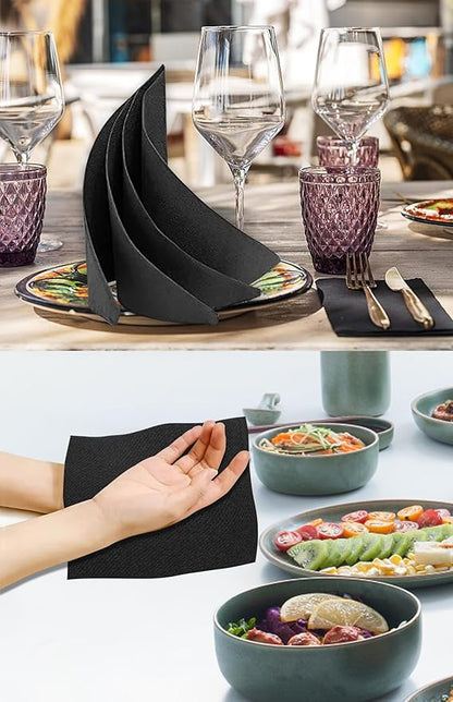100 Pack Linen-Feel Black Napkins Disposable Guest Paper Napkins Hand Towels for Bathroom Soft Absorbent Paper Napkins Everyday Kitchen Dinner Cocktail Party Wedding