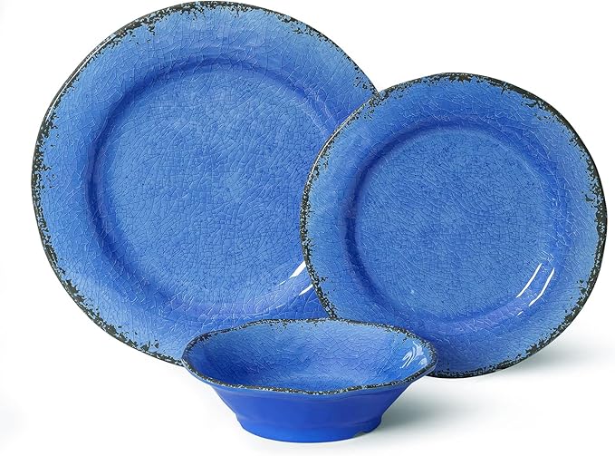 LEHAHA 12 Piece Melamine Dinnerware Set BPA Free Farmhouse Outdoor Dishes Set for 4, A Light Weight and Unbreakable Rustic Plate Bowl Set for Patio, RV and Camping