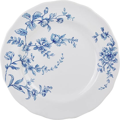 222 Fifth 12-Piece Porcelain Dinnerware Set for 4, White & Blue Plates and Bowls Set, Glossy Ceramic Dish Set with Beautiful Floral Design, Elegant Kitchen Dishes, Microwave & Dishwasher Safe, Bellamy