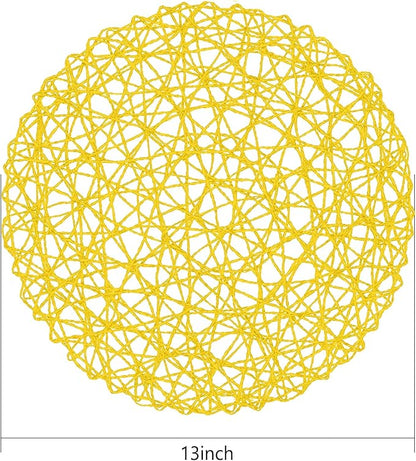 AHHFSMEI Paper Braided Round Placemats Set of 12 Natural Non-Slip Heat Resistant Table Mats for Dining Tables Woven Indoor Outdoor Place mats(Yellow,12)