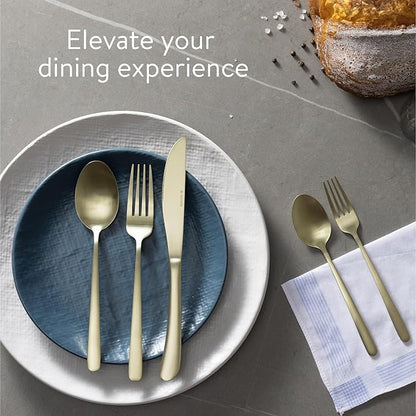Navaris Silverware Set - Small 20-Piece 18/0 Stainless Steel Kitchen Cutlery Sets with Satin Champagne Finish - Versatile Dinner Knives and Forks and Spoons Dinner Set for 4