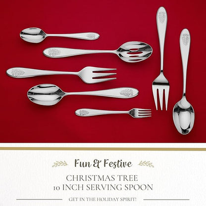 Spode Christmas Tree 10-Inch Serving Spoon - Holiday Flatware Utensil for Serving Dishes - 18/10 Stainless Steel with Embossed Handle - Dishwasher Safe Festive Flatware for Seasonal Gatherings