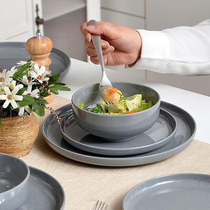 Melamine Dinnerware Sets for 4, 12Pcs Kitchen Plates and Bowls Set, Unbreakable Dishes Set, Dishwasher Safe, Easy Clean, Lightweight for Outdoor Use, Best for RV, Camping (Grey)…