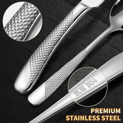 Lemeya 20-Piece Hammered Silverware Set for 4 with Serrated Forging Knives,18/10 Stainless Steel Modern Flatware Set,Unique Cutlery Set Spoons and Forks Set,Mirror Polished,Dishwasher Safe