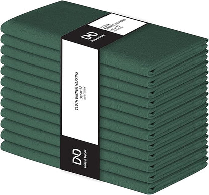 Set of 12 Cloth Dinner Napkins 100% Cotton - Soft Durable Washable - Ideal for Farmhouse Party Weddings Christmas Easter- Perfect Everyday Use Table Linen Cloth Napkins Forest Green 17x17
