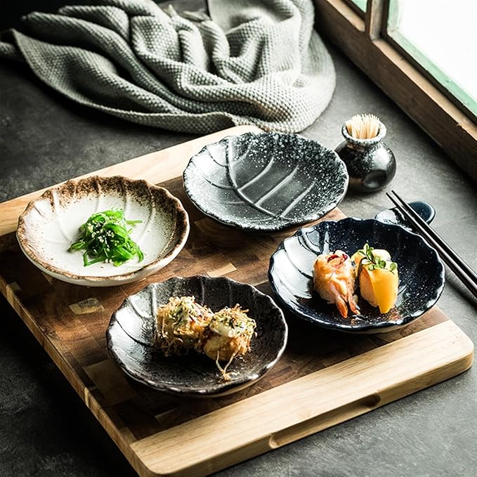 Sauce Dish 1 Piece Leaf Textured Round Plate Restaurant Ceramic Snack Dessert Plate Appetizer Plate Sauce Bowl Snack Plate(5)