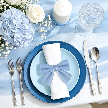12 Pcs Dusty Blue Bow Napkin Rings,Wedding Napkin Rings,Velvet Napkin Ring Holders for Holiday Serviette Birthday Anniversary Party Dinner Wedding Dining Tableware Decoration
