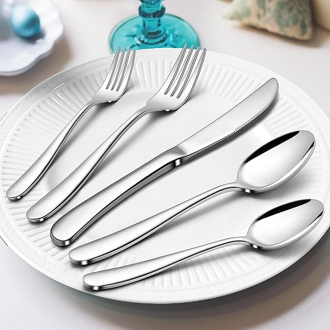 Herogo Heavy Duty Stainless Steel Silverware Set, 40-Piece Heavy Weight Modern Flatware Cutlery Set for 8, Fancy Tableware Eating Utensils for Home Wedding, Dishwasher Safe, Mirror Finished