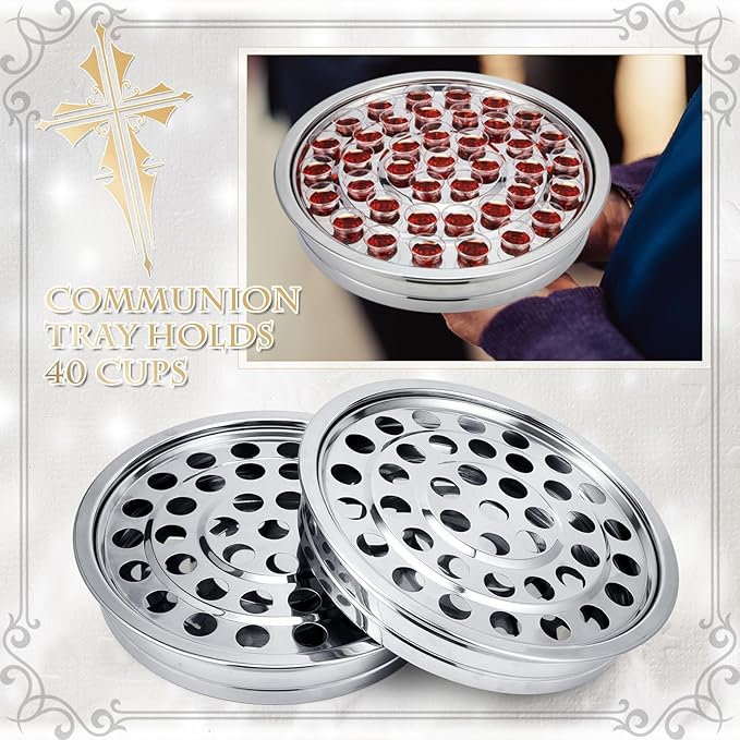 Zhehao 5 Pcs Easter Communion Trays for Churches Set Church Supplies Plates for Church with Disposable Cups (Silver)