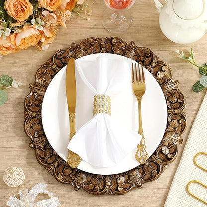 12 Pcs Antique Gold Charger Plates Bulk 13 Inch Embossed Rim Plastic Round Decorative Vintage Plates Charger for Dinner Wedding Party Event Table Setting Decoration (Vintage)