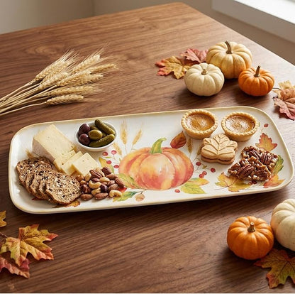 UPware Harvest Pumpkin Melamine Serving Tray, 15 x 6.5 Inch Rectangular Serving Platter, BPA Free Food Tray for Party Entertaining