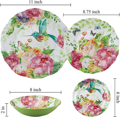 UP UPware Rose Garden Melamine Round Dessert Plates, Small Serving Plates, for Appetizer, Snacks, and Side Dishes, Multicolor, 6 Inch, Set of 4