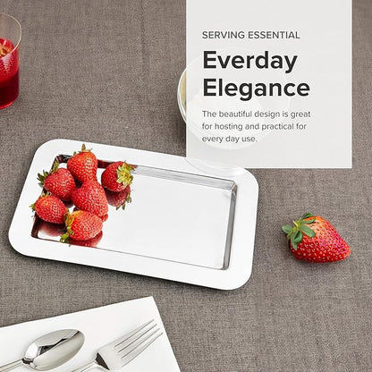 Frieling Silver Tray - 9.4 x 5.6 in Rectangular Polished Mirrored Finish - 18/10 Mirrored Stainless Steel Metal Serving Tray for Coffee, Tea & Desserts