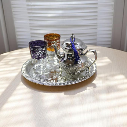 Moroccan Tea Tray Serving Cocktail Silver Handmade Fez Small Or Large Round (9/11/13/15 Inches) (9 Inches)