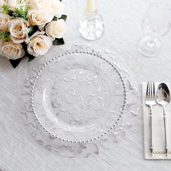 20 Pack 13" Silver Sheer Organza Placemats - Round Embossed Foil Flower Design Disposable and Elegant