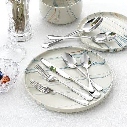 Lorren Home Trends 62 Piece Stainless Steel Flatware Set, Service for 12, Dishwasher Safe