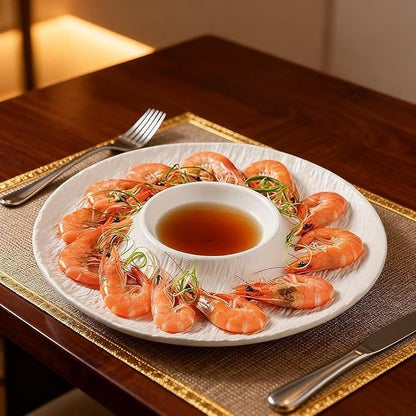 Fenteer Ceramic Divided Snack Plate Dumpling Plate Reusable with Sauce Compartment Serving Platter for Sushi Appetizer Fried Chicken, White