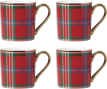 Lenox 896685 Holiday Red Tartan Mugs, Set of 4, Christmas Dinnerware, Hosting, Service For 4, 3.5 x 3.25-Inch Diameter, 11 Fl Oz