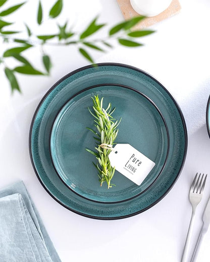 Stoneware small dinner plates set 4 pcs – 7.5" dark petrol blue ceramic salad & dessert plates – Dishwasher and microwave safe – Stylish plates set – Dinner service