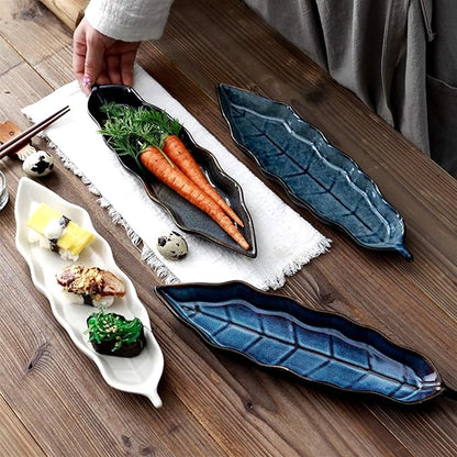 Snack Plate Ceramic Appetizer Plate Fast Food Plate Sushi Plate Fruit Set Plate Leaf-Shaped Tableware Snack Plate Sauce Plate Snack Tray (Color : A)