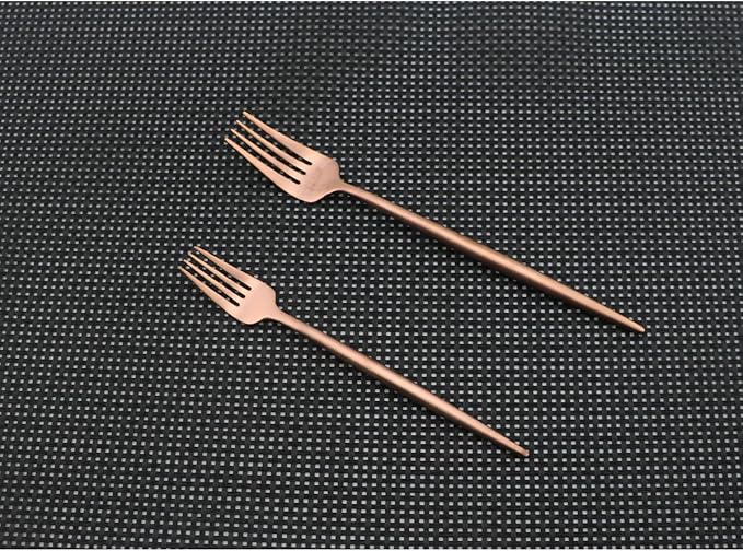Flatware Set for 2, Luxury 10 Pieces Rose Gold Plated Copper Color 18/10 Stainless Steel Silverware Flatware Sets Spoons Knives and Forks Set, Service for 2