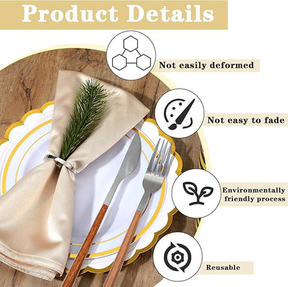 100Pcs Silver Napkin Rings Bulk, Elegant Silver Napkin Rings, Metal-Napkin Ring Servilleteros para Mesas for Wedding Christmas Party Dinner Table Settings