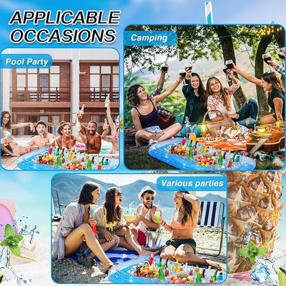 Leitee Inflatable Serving Bar with Drain Plug 52 x 24 x 5'' Inflatable Ice Serving Buffet Bar for Party Food Cooler Buffet Drink(Blue,Sequin Style)