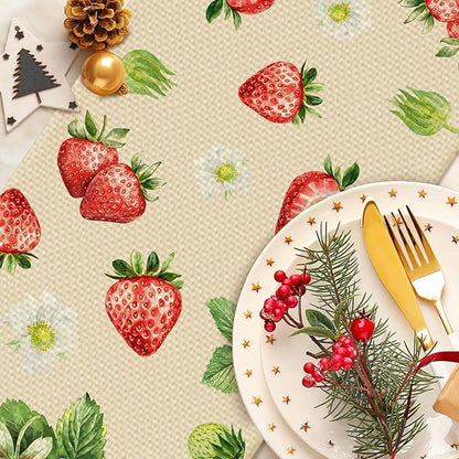 Strawberry Table Runner Seasonal Spring Kitchen Dining Linen Table Decoration for Indoor Outdoor Home Party Decor 13 x 72 Inch