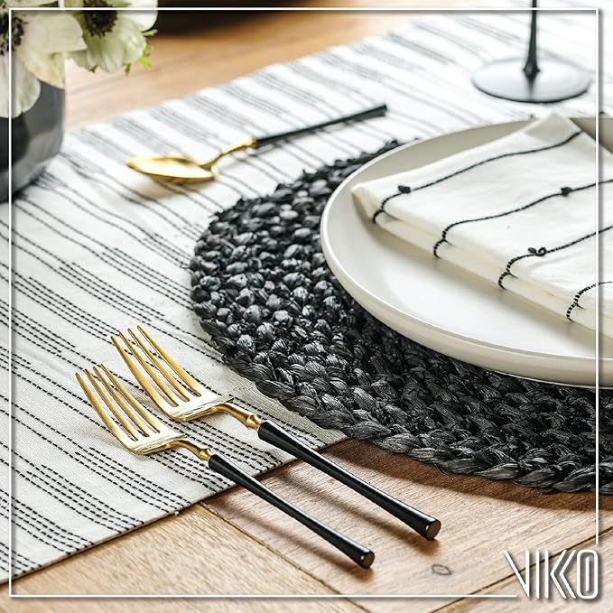 Vikko Decor Vintage Silverware Set: Unique Brushed Black and Gold Silverware- Luxury 18/10 Stainless Steel Flatware - Satin Matte Cutlery Set for Upscale Dining - 20 Piece Set - Service for Four (4)