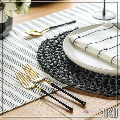 Vikko Decor Vintage Silverware Set: Unique Brushed Black and Gold Silverware- Luxury 18/10 Stainless Steel Flatware - Satin Matte Cutlery Set for Upscale Dining - 20 Piece Set - Service for Four (4)