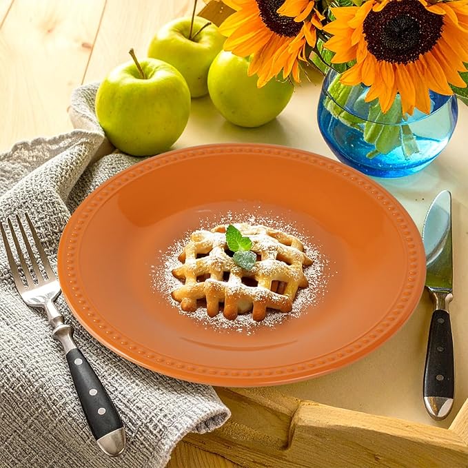 Melamine Beaded Dinner Plate Set of 6, BPA Free, Chip & Break Resistant, Lightweight, Great for Dining, Weddings & Everyday Meals, Fall, 8.5in