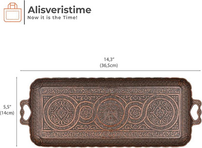 Alisveristime Turkish Ottoman Coffee Tea Beverage Serving Rectangle Tray (Small Tray) (13 INC*5.5 INC) (Copper)