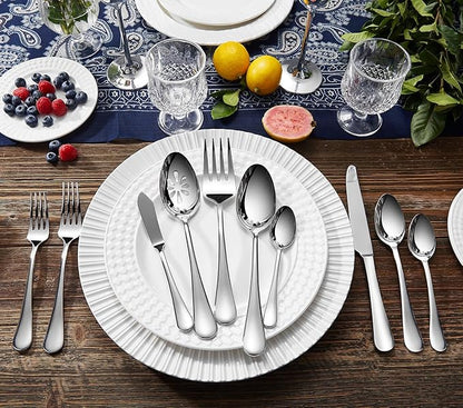 KEAWELL Premium Verona 45-Piece Silverware Set for 8 – Heavy Duty 18/10 Stainless Steel, Brilliant Mirror Finish, Smooth Edges, Dishwasher Safe (45, Silver)
