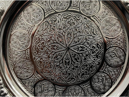 Serving Tray Copper Handmade Gaziantep Style 7.9-Inch Silver Color Authentic Handled Souffle Dish for Home Decor - Silver, One Size