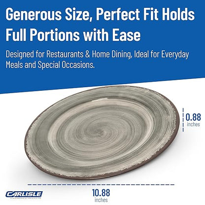 Carlisle FoodService Products Mingle Resuable Plastic Plate Dinner Plate with Pottery Style for Home and Restaurant, Melamine, 11 Inches, Smoke, (Pack of 12)
