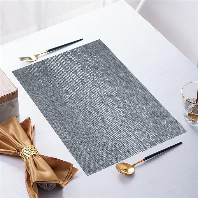 Placemats,PlasticVinyl Washable Heat-Resistant Durable PVC Non-Slip Woven for Kitchen Dining Table Mats (Set of 4, Dark Grey)
