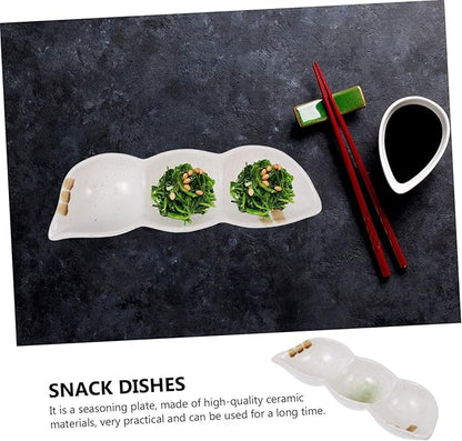 KICHOUSE Japanese Vintage Three-Compartment Small Dipping Sauce Dish Creative Snack Plate for Appetizers Household Use Ceramic Serving Tray