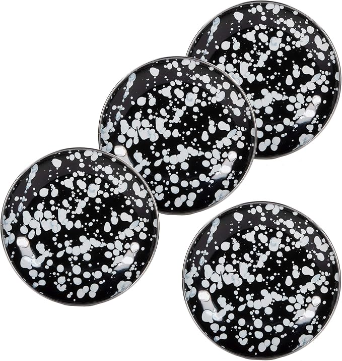 Golden Rabbit Enamelware Appetizer Plates, 6 inch, Black Swirl, Set of 4